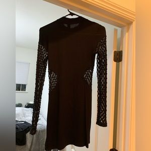 Cute Long Sleeve Mini Black Dress